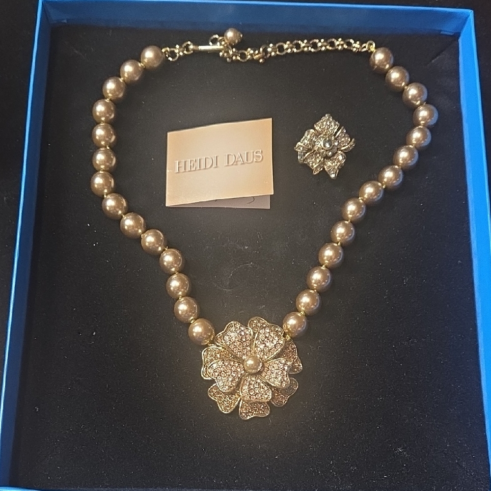 Heidi Daus Gold Pearl Necklace and Ring Set